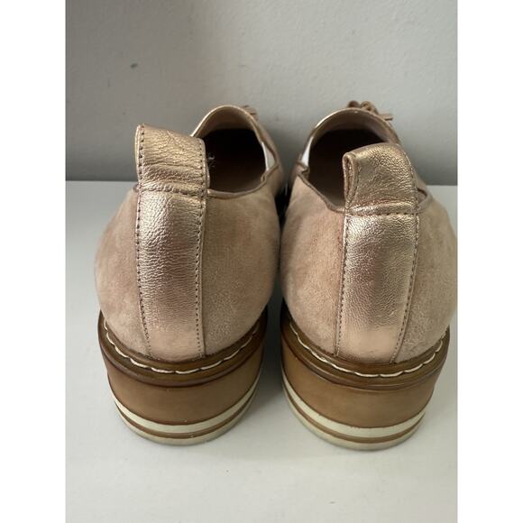 Michele Lopriore Cassidy Suede Loafers Shoes Womens 38.5 Gold Pewter Leather - Picture 6 of 13